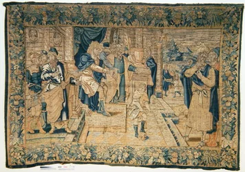 Moses står på faraos krone (tæppe)