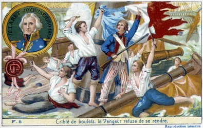 Admiral Villaret (1750-1812), en repræsentant i medaljonen, leverede søslaget ved Ouessant til den engelske Howe i 1794.