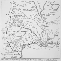 Colonial America: Kort over Louisiana, New France (litho)