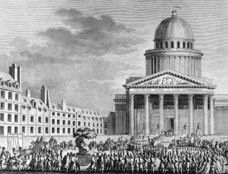Fransk revolution: Apotheose af Jean Jacques Rousseau (1712-1778), hans oversættelse til Pantheon den 11. oktober 1794. Paris, biblioteket ved Institut for Revolutionshistorie