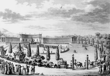 Fransk revolution: Fest i anledning af den triumferende indgang til monumenterne for videnskab og kunst i Frankrig den 9. og 10. Thermidor An VI (28. juli 1798) under ordre fra konsul Napoleon Bonaparte (1769-1821) (plyndringskampagne) . Paris,