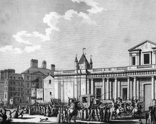 Fransk revolution: Overførsel af kongefamilien (Louis XVI, Marie Antoinette, delfinen Louis Charles de France eller Louis XVII og Marie Therese kendt som "Madame Royale") til Temple-fængslet i Paris den 13. august