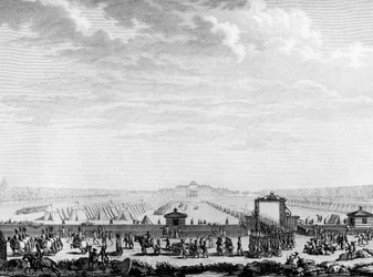 Den Franske Revolution: Militærtropperne fra March-feltet rejser til Place Louis XV den 12. juli 1789 Paris, biblioteket for Institut for Revolutionshistorie