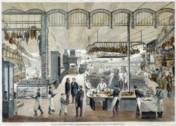 Fantastiske restauranter i Paris: de nye køkkener i Café Riche, grundlagt i 1785, udvidet i 1865.