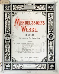 Cover til partituret "Ouverture Op. 10 for orkester" af Felix Mendelssohn (farve litho)