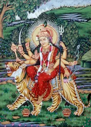 Miniaturemaleri af gudinden Durga