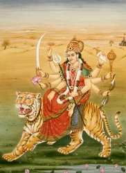Gudinden Durga Miniaturemaleri på papir