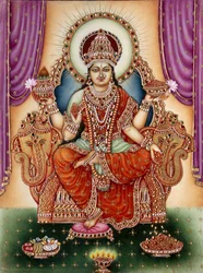Gudinde Lakshmi Miniaturemaleri på elfenben