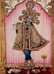 Lord Krishna-miniaturemaleri på elfenben