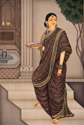 Marathi-dame på vej til tempel Miniaturemaleri på papir