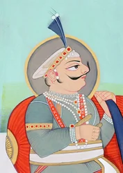Miniaturemaleri af Maharaja Prithviraj Chauhan Ajmer