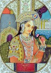 Miniaturemaleri af moguldronning Mumtaj Indien Asien