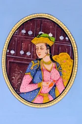 Miniaturemaleri af dronning Mumtaj Mahal Indien Asien
