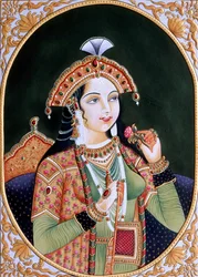 Miniaturemaleri på papir af prinsesse Mumtaz Mahal, hustru til mogulkejser Shah Jahan