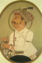 Maleri af herskeren Rao Bikhaji, Bikaner, Rajasthan, Indien