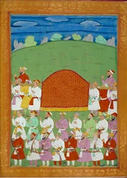 Palanquin af sultanens konkubiner, hof for Shah alem. Indiske og persiske miniaturer i "" Indiens historie fra Tamertante til Orangreyb"" af Niccolo Manucci (1638-1717). BN, Paris.