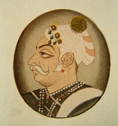 Portræt af Maharaja Bhartpur Badam Singh, Rajasthan, Indien