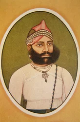 Portræt af Maharaja Fateh Singh, Udaipur, Rajasthan, Indien