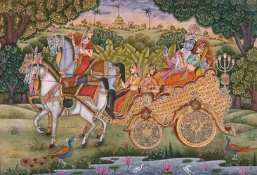 Radha og Krishna (gouache og akvarel på papir)