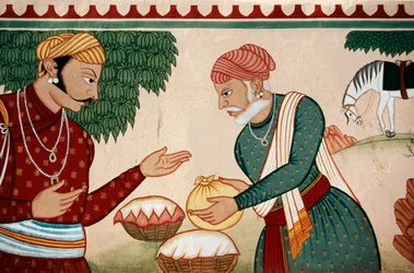 Vægmaleri af forhandling, Jaipur, Rajasthan, Indien