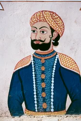 Vægmaleri af Rajput-adel, Jaipur, Rajasthan, Indien