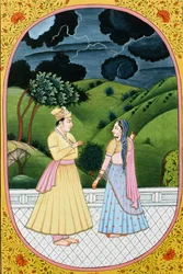Årskalenderbillede og maleri til en hinduistisk måned Bhadon, Indien