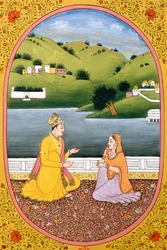 Årskalenderbillede og maleri til en hinduistisk måned Kartik, Indien