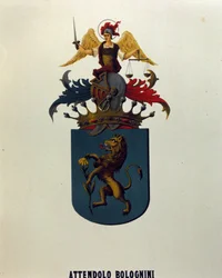 Våbenskjold fra Attendolo Bolognini familien fra Milano med ""dragonne"" løve.