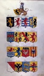 Nederlandenes våben (Holland, Flandern, Hainaut) med drager, Statsarkivet i Milano