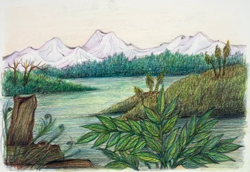 Forhistorisk - rekonstruktion af naturmiljø (farve litho)