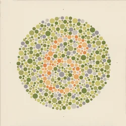 Ishihara-farvetest til påvisning af farveblindhed. (farvelitografi)