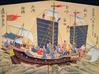 Japansk handelsskib fra det 18. århundrede (træbloktryk)