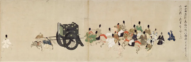 Illustreret fortælling om borgerkrigen, det kejserlige besøg i Rokuhara (Illustreret fortælling om borgerkrigen, Det kejserlige besøg i Rokuhara) - Anonymt værk, akvarel og blæk på papir, femte rulle