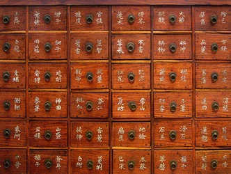 Detalje af et medicinsk træskab, Joseon-perioden, Korea, Kim Chong-hak-samlingen. Fotografi, Koreas Nationalmuseum, Republikken Korea, 2006.