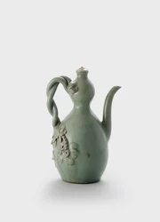 Dobbelt græskar tekande (stentøj og porcelæn med glasurer og relief dekoration)
