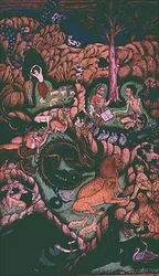 Laila og Majnun i et landskab, Johnson Album X, nr.10, ca. 1760-70 (gouache med guld på albumblad)