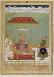 Portræt af Shah Aurangzeb med en mand, muligvis Ashraf Khan, begyndelsen af det 18. århundrede (ugennemsigtig akvarel, blæk og guld på papir)