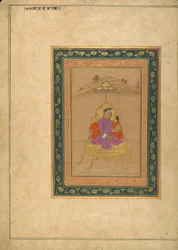 Den 3. Mughal-kejser Akbar sad på den kongelige trone, mens han holdt sin krone