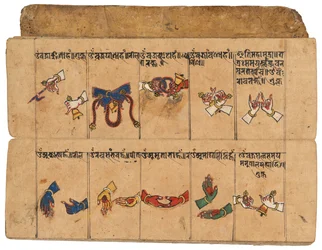 Et Thyasapu-manuskript med ikonografiske illustrationer af mudraer, Nepal