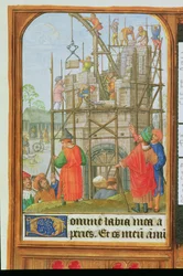 Tilføj 35313 f.34 Bygningen af Babelstårnet, Brügge eller Gent, ca. 1500 (vellum)