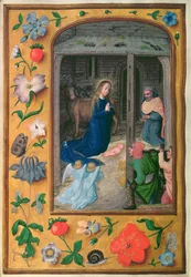 Tilføj 35314 f.25v Nativity, fra a Book of Hours, Brugge, c.1510-20 (vellum)