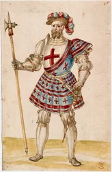 Bomuld Augustus III, f.25, En ridder med stanghammer (vellum)