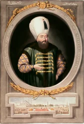 Det Osmanniske Rige: Portræt af Sultan Ahmed I (1590-1617)"" Miniature Library of Topkapi Sarayi Istanbul Museum