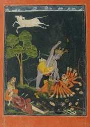 Parasurama dræber Karttavirya Arjuna, Chamba eller Bilaspur, Himachal Pradesh, ca. 1750-60