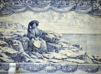 Henrik Søfareren, der sidder og kigger på havet - Azulejo fra omgivelserne i Lissabon (Sintra).