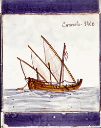Repræsentation af en karavel fra den portugisiske flåde (Tegning på keramik (azulejo)