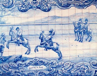 Rytter, der øver spillet Alcancias i Portugal. Azulejos. Italiens ambassade, Lissabon
