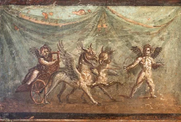 Amoriner og vogn trukket af griffer, Herculaneum
