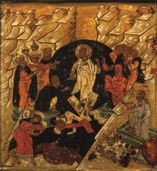 Anastasis (Kristi nedfart til helvede), russisk ikon, sent 17. århundrede