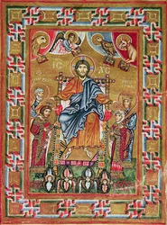 Kristus på tronen, fra Egberts Psalter, ærkebiskop af Trier (pergament)